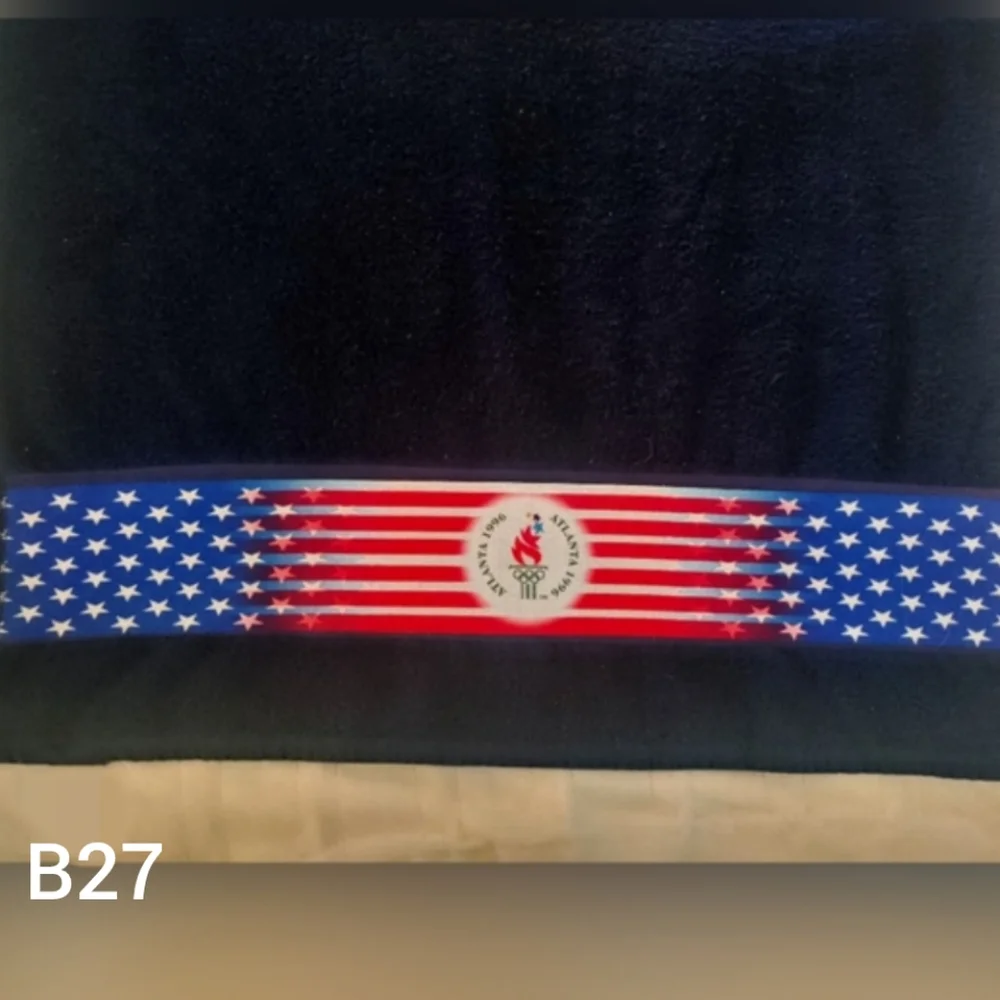 USA Olympics 1996 Towel Atlanta Georgia Navy Blue Towel American Flag Torch
